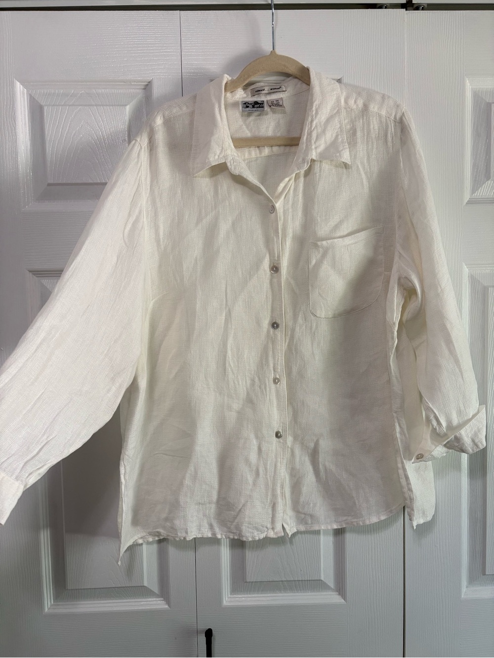 Women's off White 100% Irish Linen Oversized Beach Button Down 2X Coastal